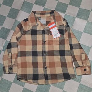 Cat & Jack Plaid Kids Shirt - Brown and Tan